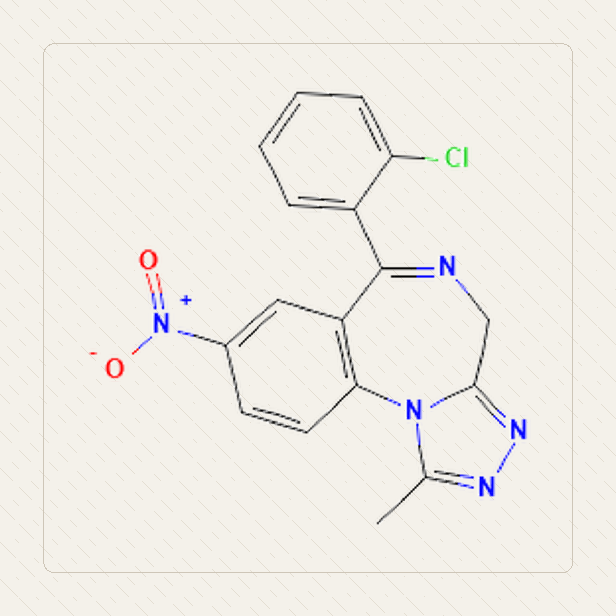 Klonazolam, εκπαιδευτική απεικόνιση της μοριακής δομής